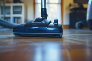 AI generated vacuum cleaner working in the house bokeh style background with generative ai photo