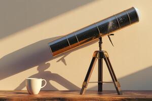 AI generated Telescope and Coffee Cup in the concept of contemplation and reflection photo