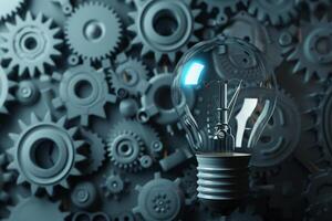 AI generated Light Bulb and Gear in the concept of innovation and technology photo