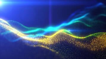 Rainbow energy glowing magic waves from particles of lines with light rays. Abstract background. High quality 4k video, motion animation video