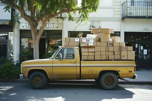 AI generated delivery truck on the street with generative ai photo