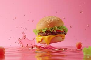 AI generated hamburger 3d elements on background with generative ai photo