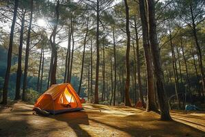 AI generated a tent camping in the forest with generative ai photo