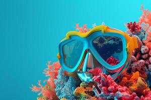 AI generated Diving Mask and Coral Reef in the concept of underwater exploration photo