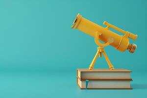 AI generated Book and Telescope in the concept of exploration through literature photo