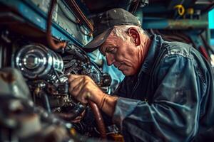 AI generated A boat repairman fixing a boat engine showcasing marine repair skills photo