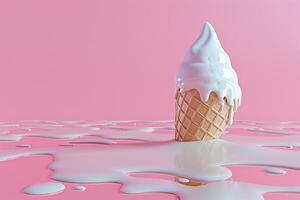 AI generated 3d ice cream melting on pink background with generative ai photo