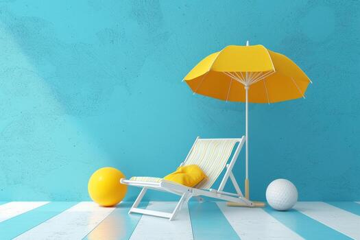 AI generated 3d beach chair on the beach on blue background with generative ai photo