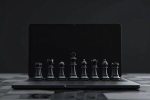 AI generated Virtual Chess Pieces on Screen in the concept of online chess photo