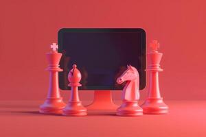 ai generado virtual ajedrez piezas en pantalla en el concepto de en línea ajedrez foto