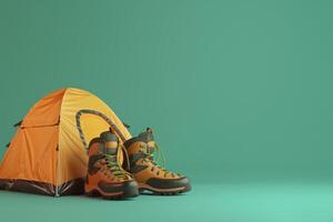 AI generated Hiking Boot and Camping Tent in the concept of outdoor adventures photo