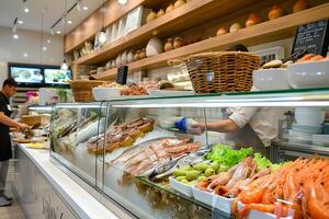 AI generated Fresh fish in the supermarket with generative ai photo