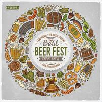 Set of Beer fest cartoon doodle objects round frame vector