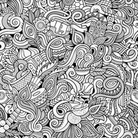 Cartoon hand-drawn doodles on the subject of Indian style theme seamless pattern vector