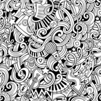 Cartoon hand-drawn doodles music seamless pattern vector