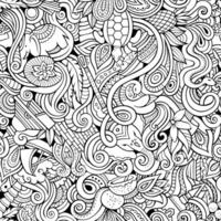 Cartoon hand-drawn doodles on the subject of Indian style theme seamless pattern vector