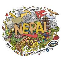 Nepal país mano letras y garabatos elementos vector