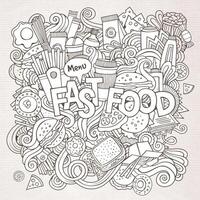 Fast food hand lettering and doodles elements background vector