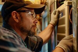 AI generated A technician fixing a malfunctioning air conditioner unit illustrating repair skills photo