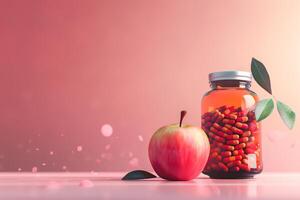 AI generated Medicine Bottle and Apple in the concept of health and wellness photo