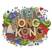 Hong Kong hand lettering and doodles elements background vector