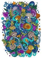 Cartoon hand-drawn doodles Underwater life illustration vector