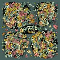 Colorful set of hippie doodles designs vector