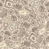 Cartoon cute hand drawn Valentine's Day seamless pattern vector