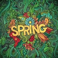 Spring hand lettering and doodles elements vector