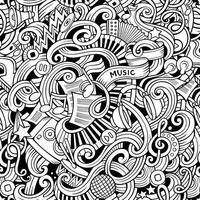 Cartoon hand-drawn doodles music seamless pattern vector