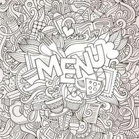 Menu cartoon hand lettering and doodles elements background vector