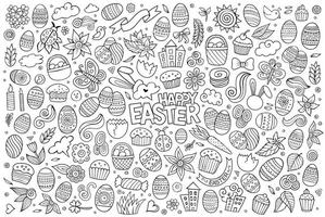 incompleto vector mano dibujado garabatos dibujos animados conjunto de Pascua de Resurrección objetos