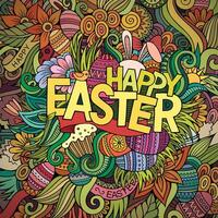 Cartoon hand-drawn doodles Happy Easter background vector