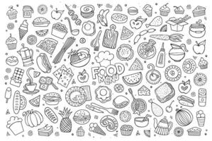 Foods doodles hand drawn sketchy vector symbols