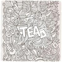 Tea hand lettering and doodles elements background. vector