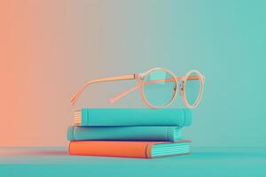 AI generated Book and Glasses in the concept of reading and knowledge photo