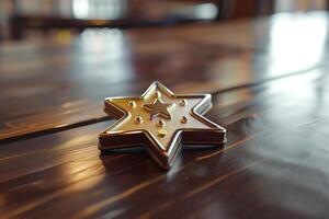 AI generated Police rank star on the table bokeh style background with generative ai photo