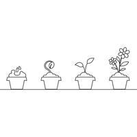 Single Line Plant Growth Processing on pot illustration vector