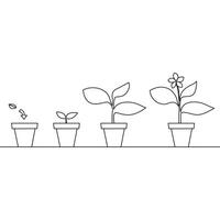 soltero línea planta crecimiento Procesando en maceta ilustración vector
