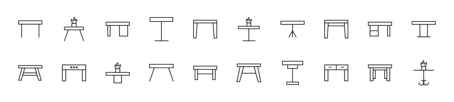 Collection of thin line icons of various tables. Linear sign and editable stroke. Suitable for web sites, books, articles vector