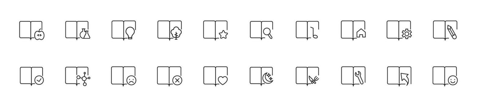 colección de Delgado línea íconos de señales por libros como símbolo de educación. lineal firmar y editable ataque. adecuado para web sitios, libros, artículos vector