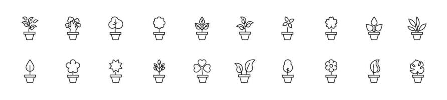 Collection of thin line icons of pot plants. Linear sign and editable stroke. Suitable for web sites, books, articles vector