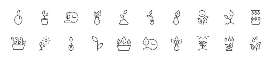 Collection of thin line icons of gardening. Linear sign and editable stroke. Suitable for web sites, books, articles vector