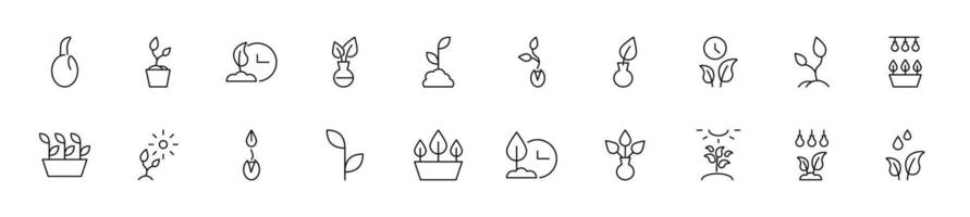 Collection of thin line icons of gardening. Linear sign and editable stroke. Suitable for web sites, books, articles vector