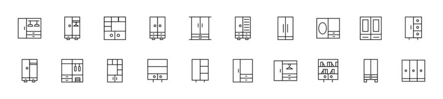 Collection of thin line icons of closets. Linear sign and editable stroke. Suitable for web sites, books, articles vector