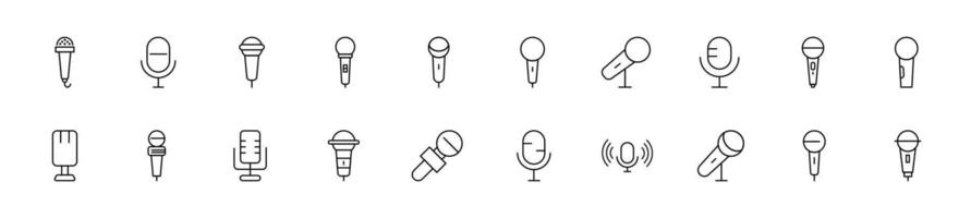 Collection of thin line icons of microphone. Linear sign and editable stroke. Suitable for web sites, books, articles vector