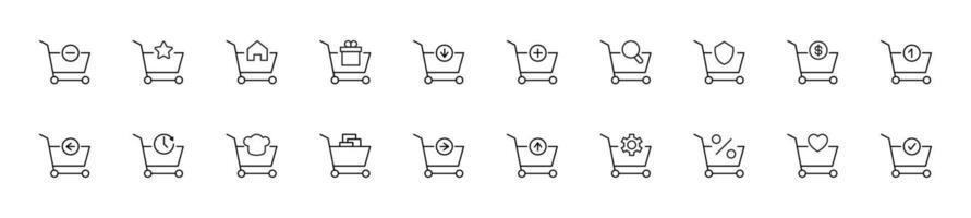Collection of thin line icons of shopping carts by various symbols. Linear sign and editable stroke. Suitable for web sites, books, articles vector