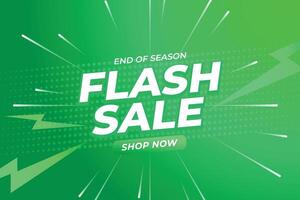 cartel de compras de venta flash o pancarta con icono de flash y texto 3d sobre fondo verde. diseño de plantilla de banner de ventas flash para redes sociales y sitio web. oferta especial campaña de venta flash o promoción. vector