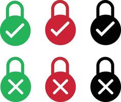 Vector padlock circles with check marks and crosses.