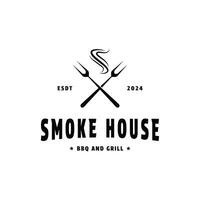 fumar casa barbacoa y parrilla logo diseño Clásico retro estilo vector